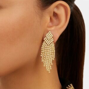 Women's Rhinestone Pave‎ Fringe Evening Earrings in Gold